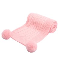 ABP12-P: Pink Cable Knit Wrap w/Pom Pom